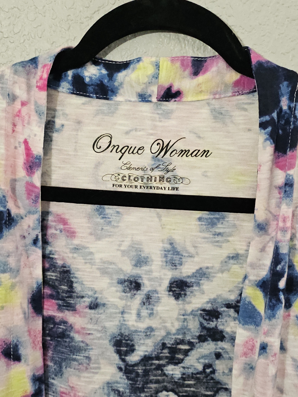 Onque Tie-Dye Open Front Kimono Multicolor Womens 2X Short Sleeve - Picture 2 of 9
